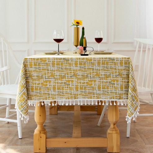 감성 린넨 테이블 커버, 옐로우, S(90 x 90 cm)