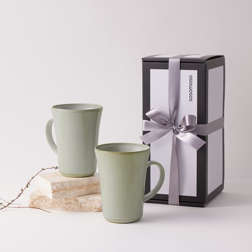 소소모소 단 머그컵 400ml 2p 선물세트, 쑥색 그린, 1세트