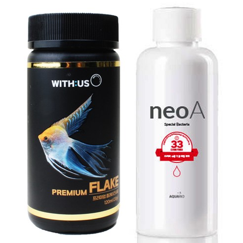 위더스 프리미엄 플레이크 열대어 사료 120ml + 네오 A 생박테리아제 150ml 세트, 1세트