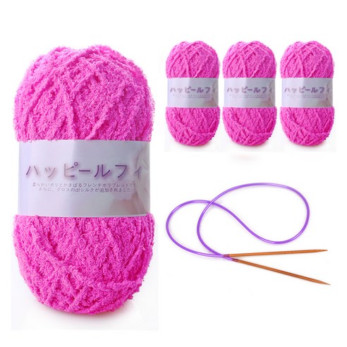 해피붐붐 수면사 털실 80g x 4p + 줄바늘, 134 핫핑크, 104m