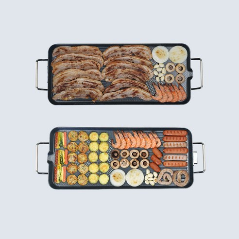 다이아몬드 코팅이 적용된 와이드 그릴 판으로 음식이 달라붙지 않는 대원 전기그릴