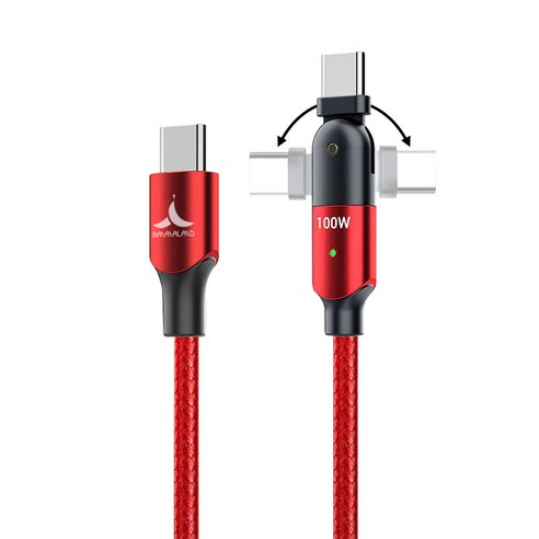 바나나랜드 USB PD C to C 타입 고속충전 케이블 회전형, 1.2m, RED