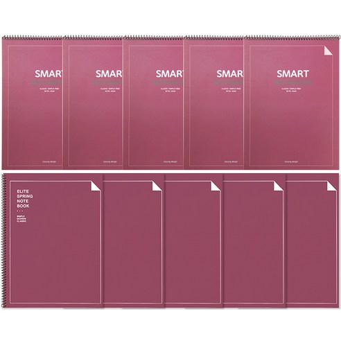 투영디자인 상철 스마트 유선노트 + 엘리트 스프링 유선노트, 버건디, 5세트