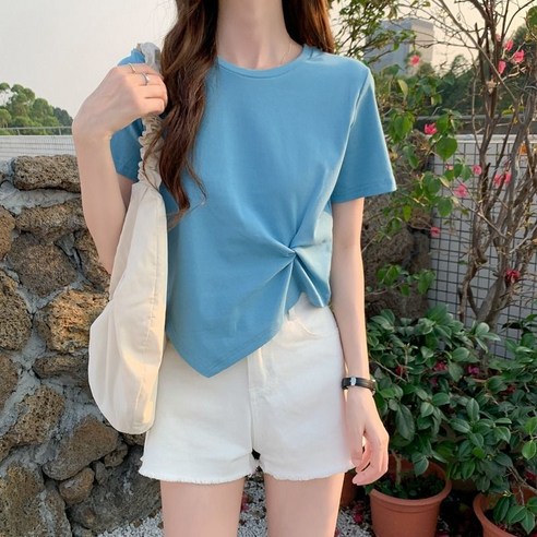 여성용 올룸 꼬임 포인트 데일리 티셔츠 2p