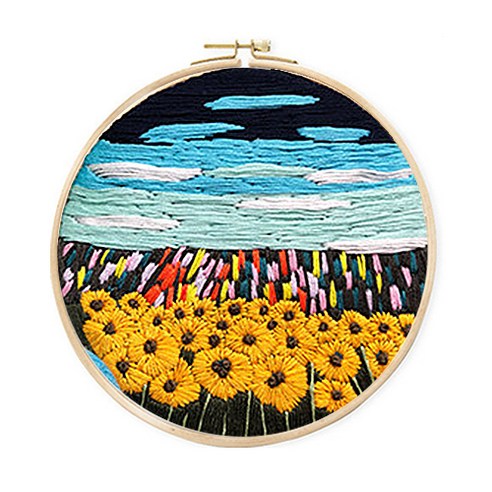 코쿼드 DIY 초보자용 십자수 프랑스자수 패키지 세트 15cm, 1세트, 푸른해바라기밭