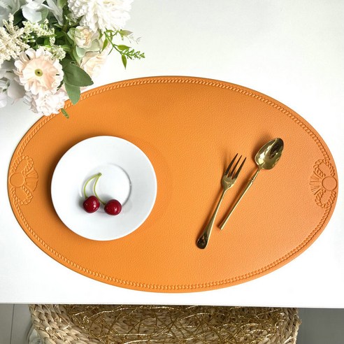 리나블루 접이식 테이블 방수 인조가죽 매트 타원형, 오렌지