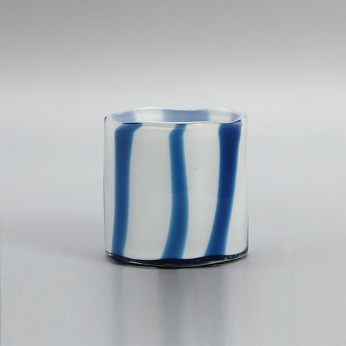 심플앤글로우 다용도 줄무늬 감성 유리 미니 꽃병 12cm, 블루