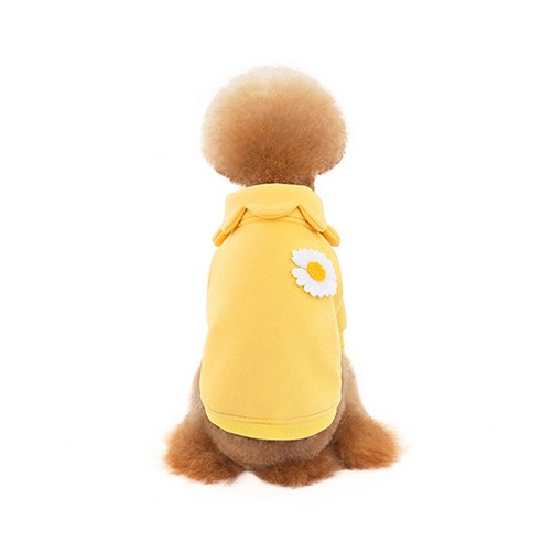 반려동물 꽃한송이 둥근 카라 티셔츠, 옐로우