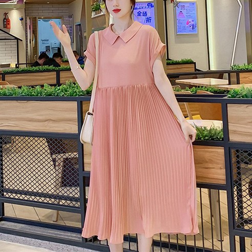 청순 단정 아코디언 주름 롱 플리츠 임산부 원피스