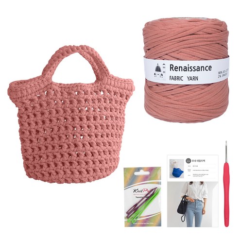 yarna 르네상스 데일리백 DIY 패키지, 인디핑크(실), 랜덤발송(코바늘), 1세트