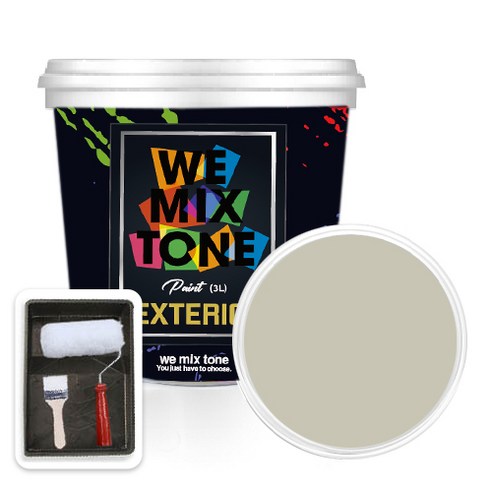 WEMIXTONE 외부용 EXTERIOR 페인트 3L + 붓 + 로울러 + 트레이 세트, WMT0167P01(페인트)