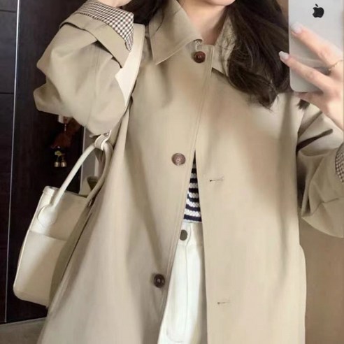 구디프 레이디 롬롬 싱글버튼 롱 트렌치 코트, 봄과 가을에 완벽한 스타일리시한 여성용 코트