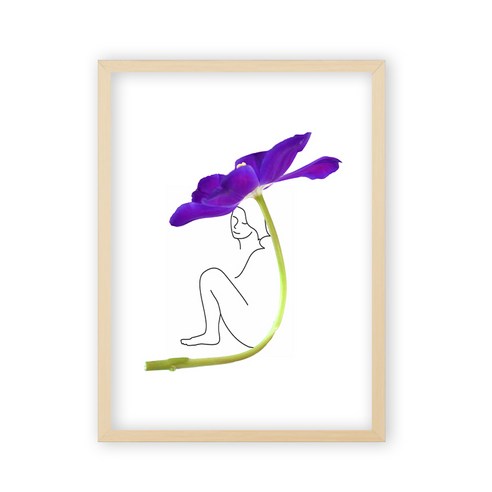 우드액자 + 꽃과여인E 포스터 세트, 베이지