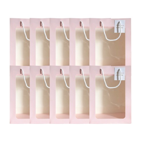마켓감성 투명창 선물 쇼핑백 10p, 핑크