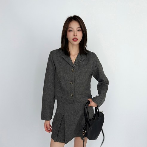더시럽 여성용 크롭 블레이저 A라인 미니 스커트 투피스 세트
