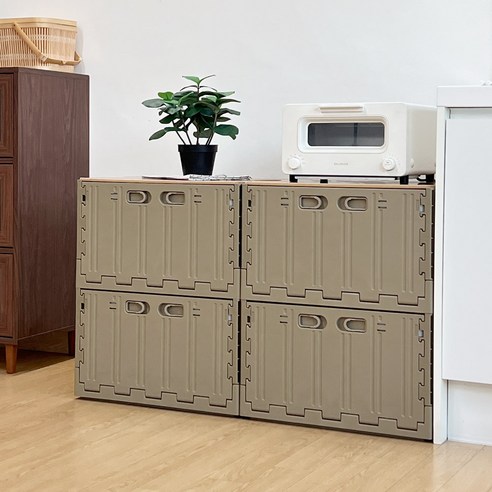 오픈도어 모듈형 주방수납함 2 x 2단 + MDF 상판 세트, 브라운(주방수납함), 1세트