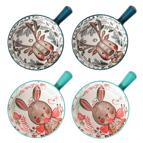 윌리브 동물캐릭터 도자기 손잡이 볼 2종 세트, 민트, 네이비, 2세트