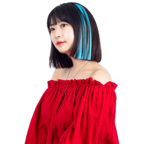 가발위드 스트레이트 컬러 포인트 피스 5p + 트윙클 붙임머리 세트, 스카이블루(컬러피스), 랜덤발송(붙임머리), 1세트
