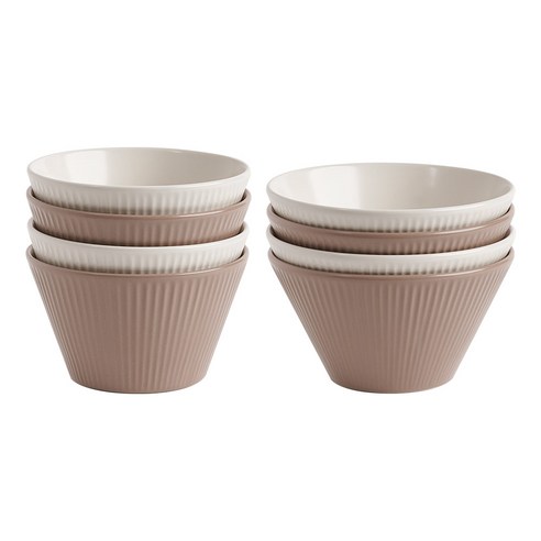 르난세 휘게 공기 + 대접 세트, 크림, 로즈핑크, 공기 2종 x 2p + 대접 2종 x 2p