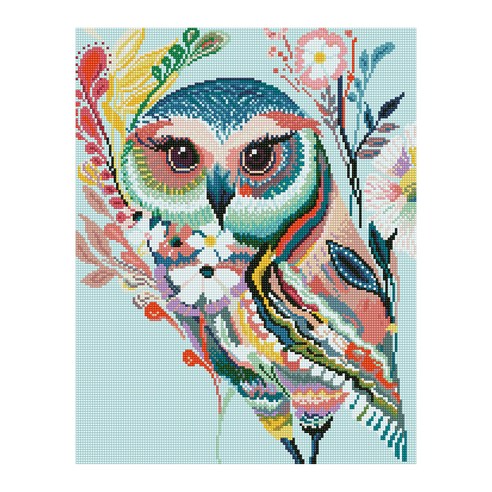 아이러브페인팅 DIY 보석십자수 캔버스형 동물 40 x 50 cm, 무지개 부엉이, 1개
