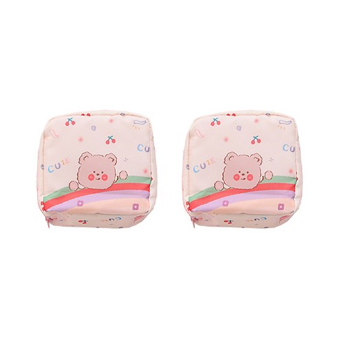 큐티 레인보우 토끼곰 스퀘어 생리대 위생 파우치 2p