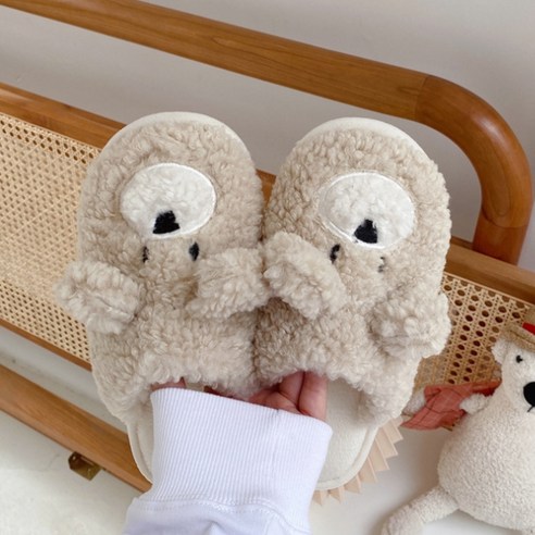 여성용 귀여운곰 뽀글이 실내 슬리퍼