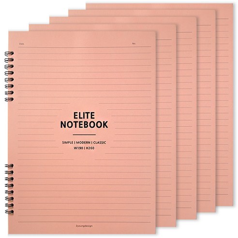 투영디자인 엘리트 더블 스프링 유선노트, 5개, 스위트핑크