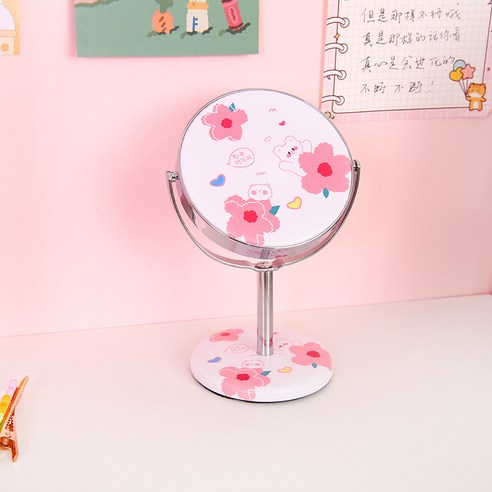 하이어데코 귀여운 미니 탁상 거울 9.1 x 14.5cm, 꽃잎 베어