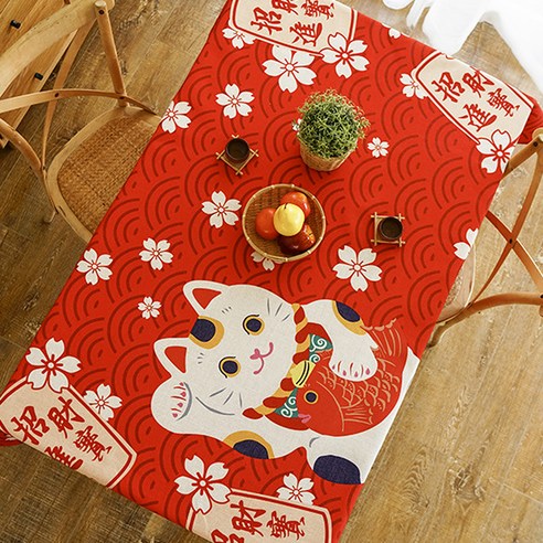 마켓A 행운의고양이 린넨 식탁보, TYPE4, 85 x 85 cm