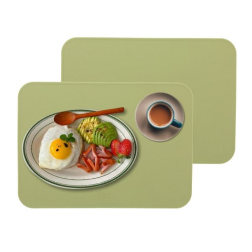 디아르 플래티넘 실리콘 방수 식탁매트 스탠다드, 올리브그린, 40.2 x 28.8 cm, 2개
