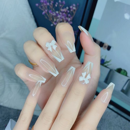 순잠 뷰티풀 컬러풀 네일팁 롱형, 1세트, 97 뷰티풀라이 실키 화이트(HS-608)