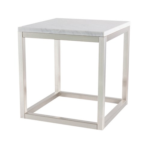 뷰티풀스페이스 대리석 티테이블 TT-01 400 x 400 x 600 mm, 비앙코카라라(대리석), 실버 헤어라인(프레임)