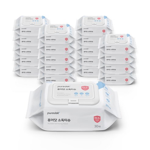 퓨어닷 NEW 소독 물티슈 캡형, 30매, 30개