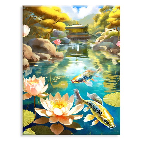 엔픽아트 캔버스형 보석십자수 40 x 50 cm 세트, MK158 동물 연못 안 황금 잉어, 1개