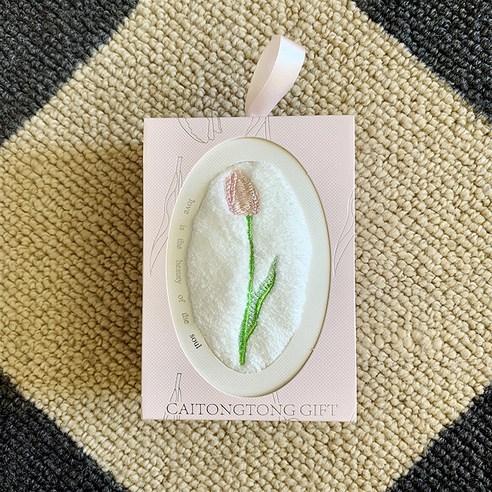 트레이드미 튤립 자수 답례 선물 타올 250g 면사, 핑크, 1개