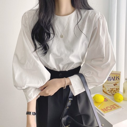 아이엠몽 여성용 호미야 퍼프소매 베이직 긴팔 셔츠 블라우스
