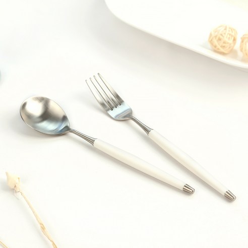 보겐 국산 르비앙 샤틴 디저트 스푼 + 포크 세트, 화이트, 디저트스푼 + 디저트포크, 1세트