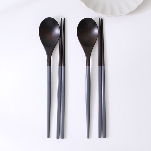 이우아여사 옻칠 파스텔컬러 나무수저, 벨벳그레이, 숟가락 2p + 젓가락 2p, 2세트