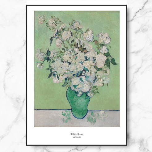 RYMD 명화 반 고흐 꽃 병 van gogh white roses 메탈 액자, 블랙