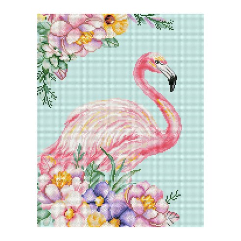 아이러브페인팅 DIY 보석십자수 캔버스형 동물 40 x 50 cm, 꽃과 플라밍고, 1개