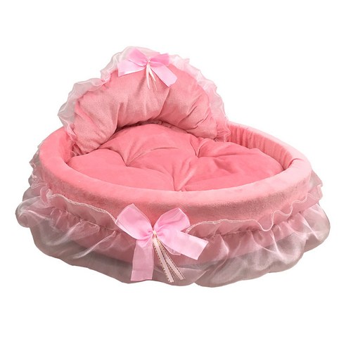 레이스 공주 원형 대형견 침대, 핑크