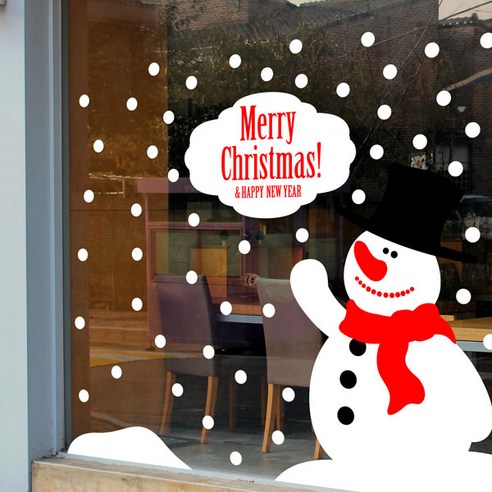 뭉키데코 크리스마스 쇼윈도우 스티커 귀여운 눈사람 ver02 + 대형밀대, 화이트 + 레드