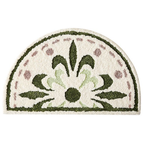 반원형 욕실 바닥매트, 09 녹색 꽃 크리스탈 벨벳
