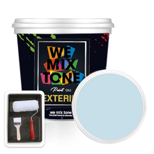 WEMIXTONE 외부용 EXTERIOR 페인트 3L + 붓 + 로울러 + 트레이 세트, WMT0405P01(페인트)