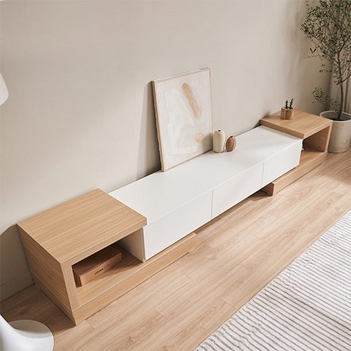 윌로우 엠버 확장형 TV 거실장 방문설치, 화이트 + 오크