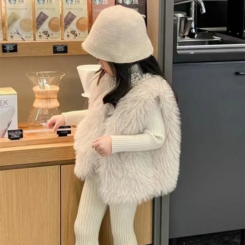유블리 여아용 청다미 퍼 조끼