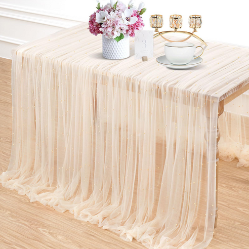 세컨드베스트 로맨틱 진주 파티 테이블보, 골드, 1개, 72 x 300 cm