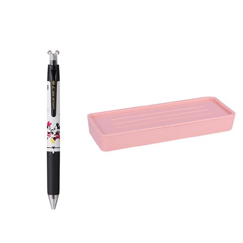 유니볼 RE 지워지는 볼펜 3색 3타입 0.5mm + 델리 누사인 2단 펜트레이 세트, 미키미니(볼펜), 핑크(펜트레이), 1세트