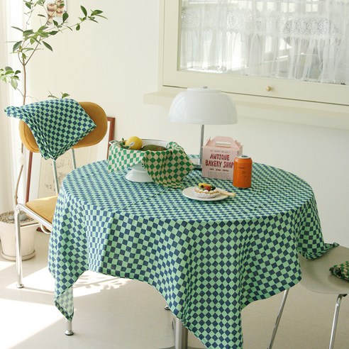 앤코튼 순면 레트로 체커보드 테이블 식탁보, 오션블루, 정4인(130 x 130 cm)