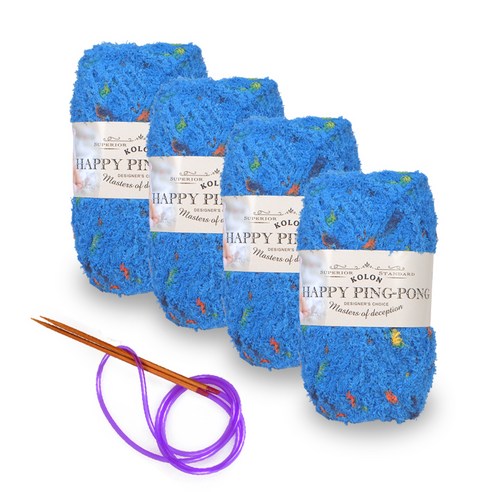해피 핑퐁 수면사 털실 80g x 4p + 줄바늘, 10 블루